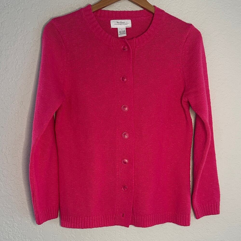 The Vermont Country Store Hot Pink Cardigan Sweater Preppy Knit Small